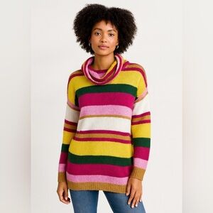 Eighty2 by Figaro Multicolor Rainbow Striped Wool Blend Cowl Neck Sweater Size S